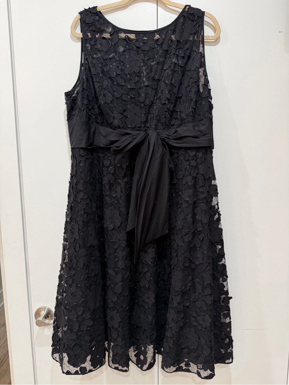 Adrianna Papell Black Lace Dress Mesh Floral A-Line Coquette Goth Romantic Sz 22